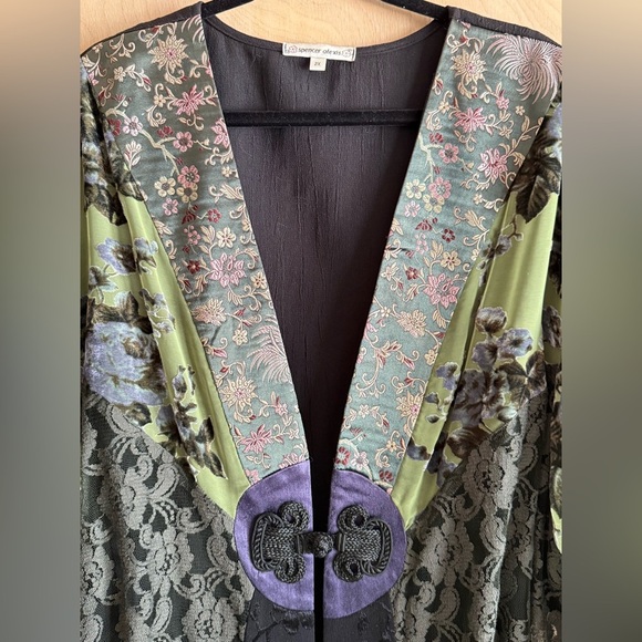 Spencer Alexis Top 2X Floral Kimono Jacket Black|Lace|Velvet Burnout|Artsy - Picture 4 of 14